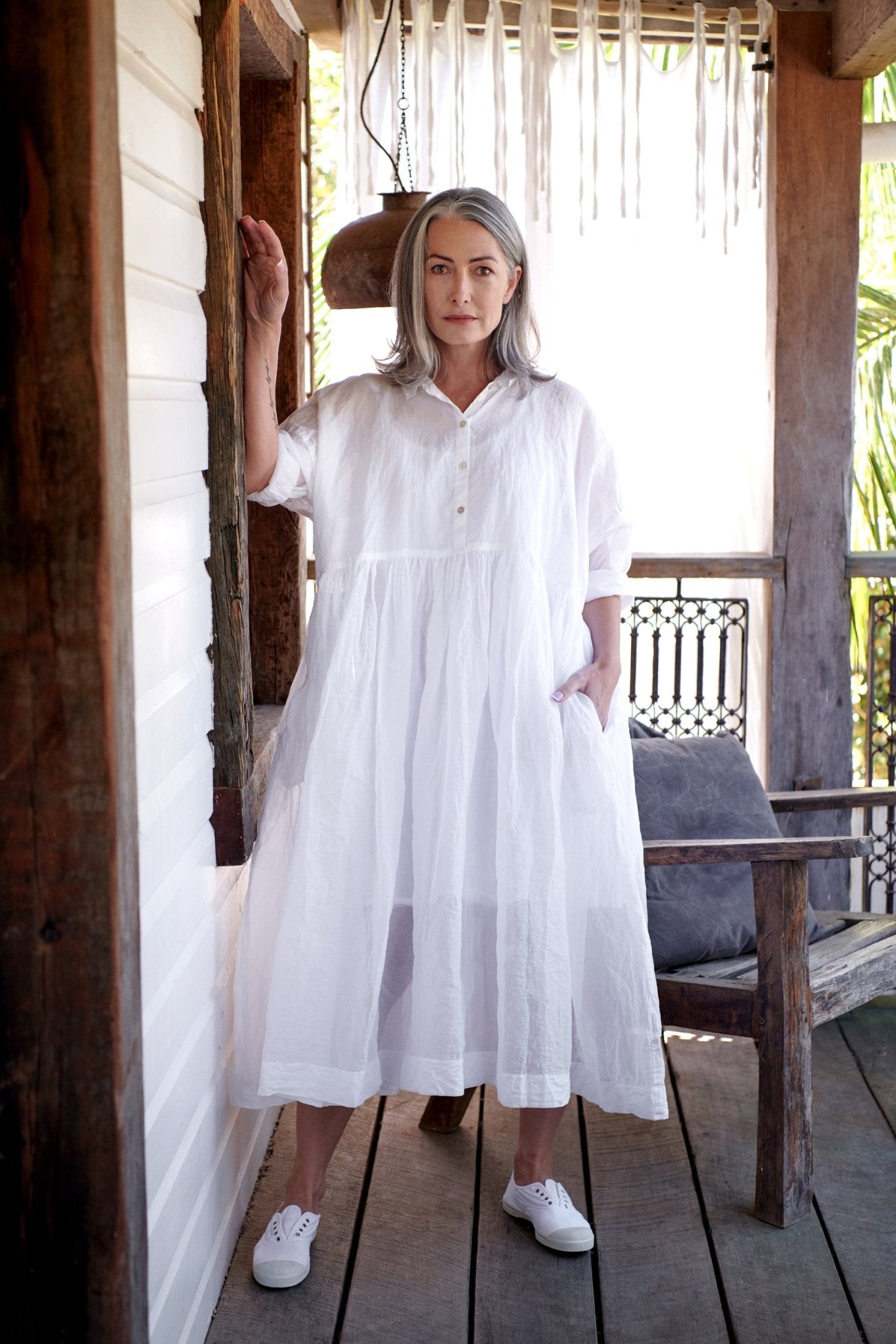 Edith Cotton Organdy Dress White