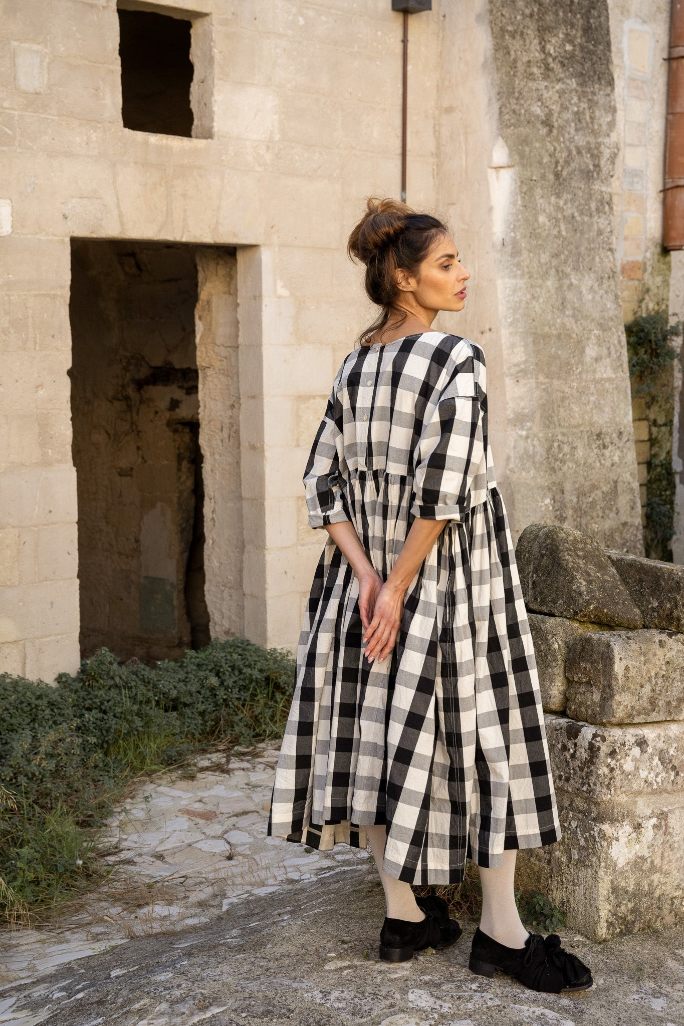 Billy Women's Winter Dress - Cotton Canvas | Monochrome Check Billy Women's Winter Dress - Cotton Canvas | Monochrome Check