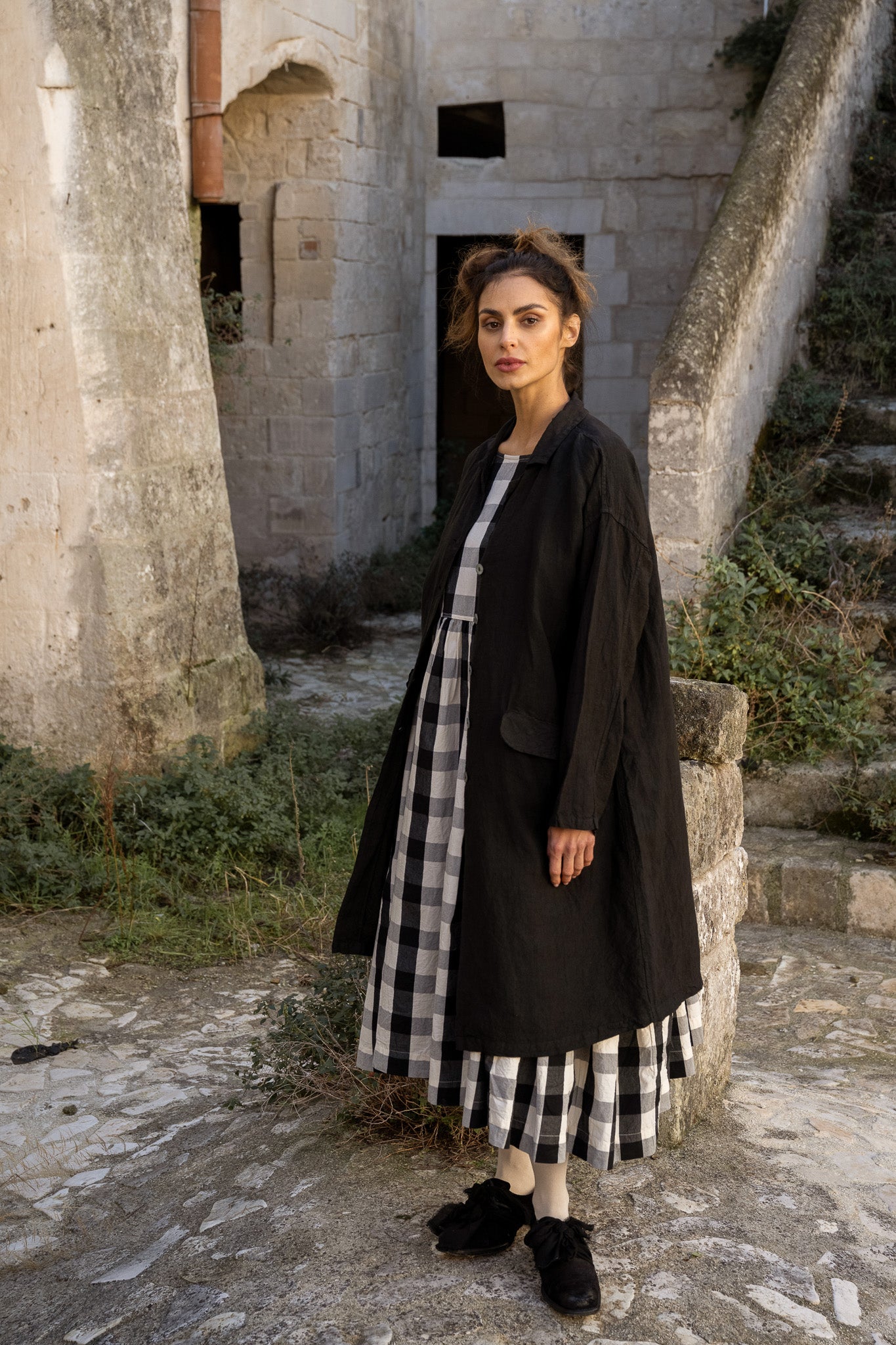 Billy Women's Winter Dress - Cotton Canvas | Monochrome Check Billy Women's Winter Dress - Cotton Canvas | Monochrome Check