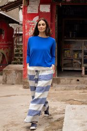 Emi - Women's Woollen Jumper | Cream | Black | Navy Stripe | Red