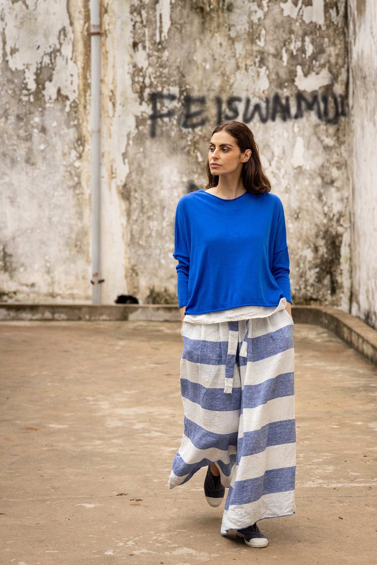 Emi - Women's Woollen Jumper | Cream | Black | Navy Stripe | Red